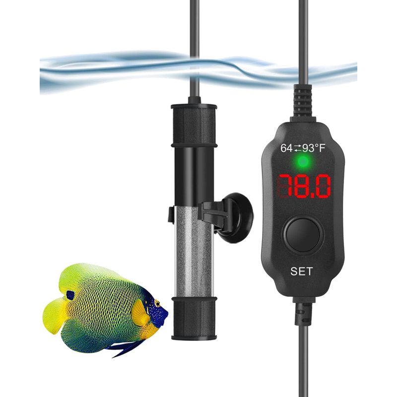 Tawatiler Aquarium Heater 25W Submersible Fish Tank Heater Super Short Aquarium Heater with LED Digital Display Thermostat for Freshwater and Saltwater Tank 3-5 Gallons