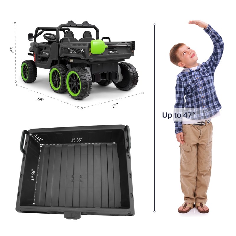 TCARAIWEN 24V 2-Seater Ride On Dump Truck Ride On Car Truck Ride On UTV W/ Ride On Toys W/ Dump Bed/Shovel LED Light Music Remote Control 6 Wheels 4WD Ride On Toys For Boys Girls (Ages 3+)Black