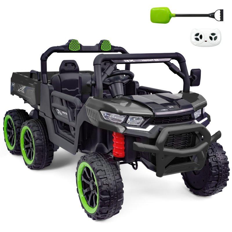 TCARAIWEN 24V 2-Seater Ride On Dump Truck Ride on Car Truck Ride on UTV W/ Ride on Toys W/ Dump Bed/Shovel LED Light Music Remote Control 6 Wheels 4WD Ride On Toys for Boys Girls (Ages 3+)Black