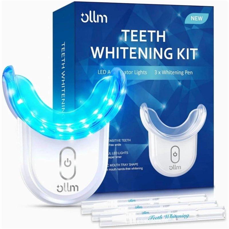 Teeth Whitening Kit with Gel Pen - Ollm Teeth Whitener with 32X LED Light 35% Carbamide Peroxide 3 Gel Syringes 10-Minute Fast Whitening dental whitening treatment