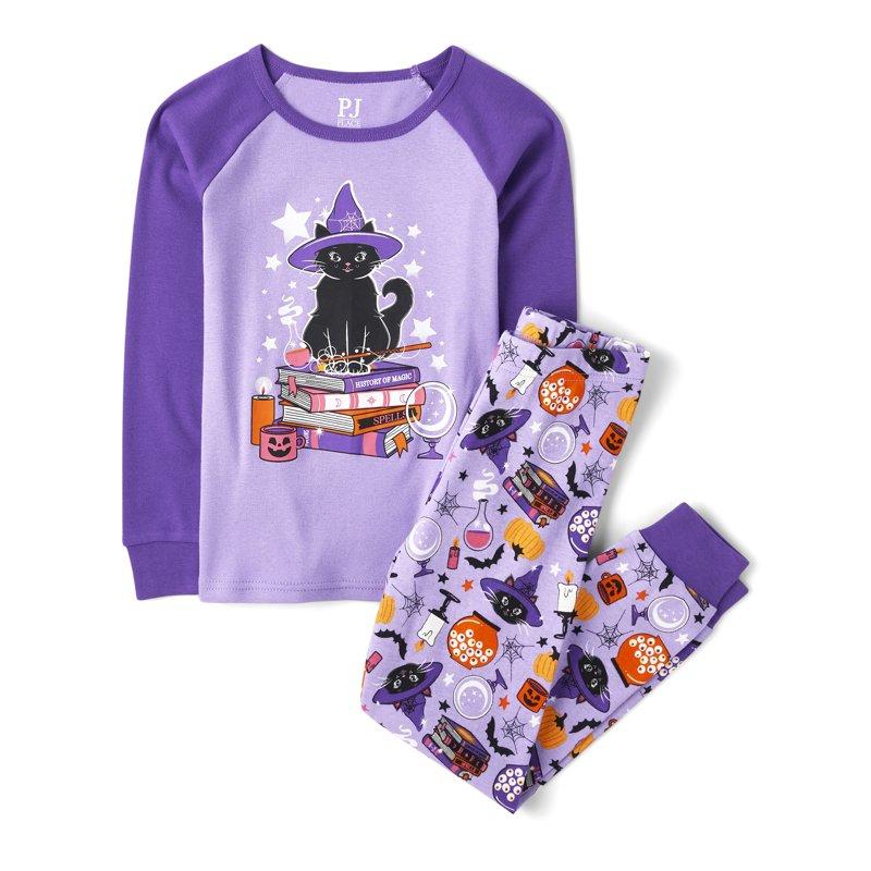 The Children's Place Baby Toddler & Girls Snug Fit Glow-in-the-Dark Cat Witch Cotton Pajamas Sizes 12M-16