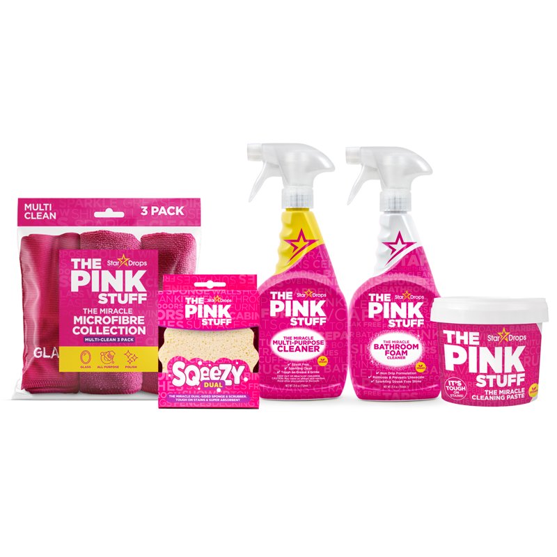The Pink Stuff Household Essential Bundle (1 Cleaning Paste 1 Multipurpose Spray 1 Bathroom Foam Spray 1 Dual Sided Sqeezy 1 3Ct Micro Cloth) The Pink Stuff Household Essential Bundle (1 Cleaning Paste 1 Multipurpose Spray 1 Bathroom Foam Spray 1 Dual Sided Sqeezy 1 3Ct Micro Cloth)