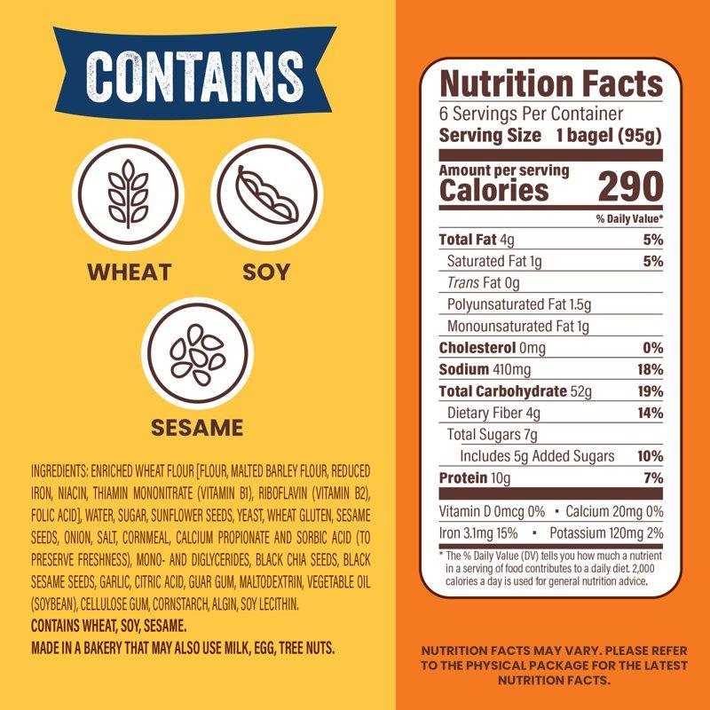 Thomas' Everything Bagels 6 Count 10g Protein Kosher Bagels 20 Oz Bag