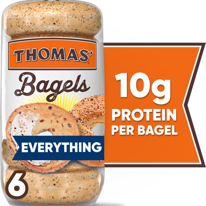 Thomas' Everything Bagels 6 count 10g Protein Kosher Bagels 20 oz Bag