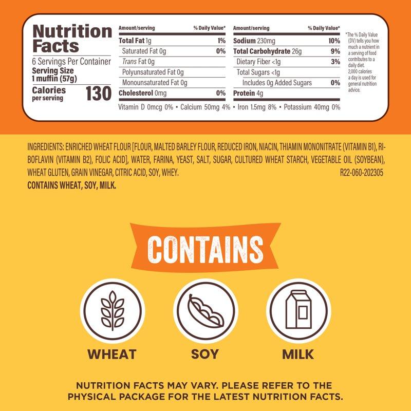 Thomas' Original English Muffins 6 Count Kosher Plain English Muffins 13 Oz Tray