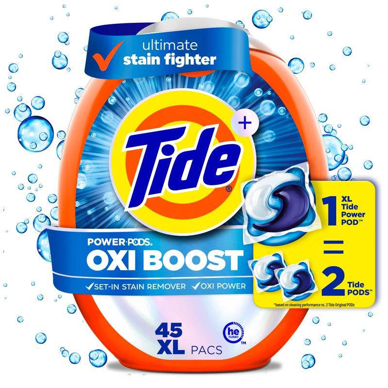 Tide Oxi Boost Power PODS with Stain Remover and Oxi Power Laundry Detergent Pacs 45 Count
