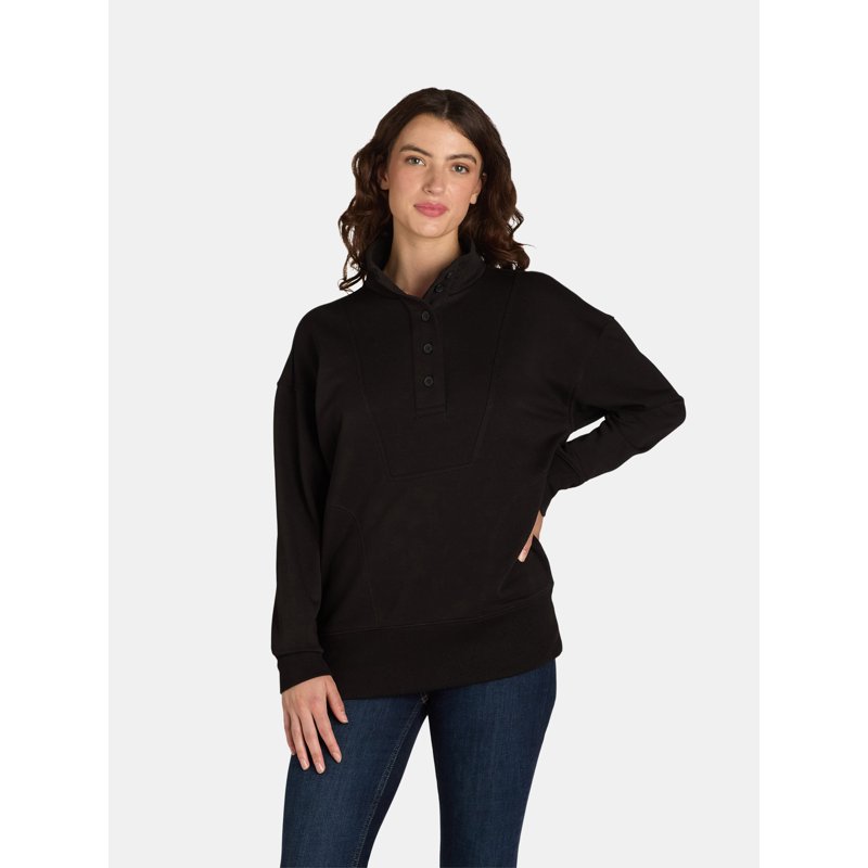 Time and Tru Women's Mock Neck Sweatshirt with Button Placket Sizes XS-XXXL