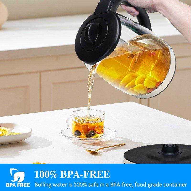 TINANA Electric Kettle With Stainless Steel Removable Infuser: 2L Borosilicate Glass Electric Tea Kettle 1500W Boiling Water Pot Auto Shut Off Boil-Dry Protection