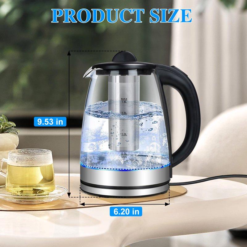 TINANA Electric Kettle With Stainless Steel Removable Infuser: 2L Borosilicate Glass Electric Tea Kettle 1500W Boiling Water Pot Auto Shut Off Boil-Dry Protection