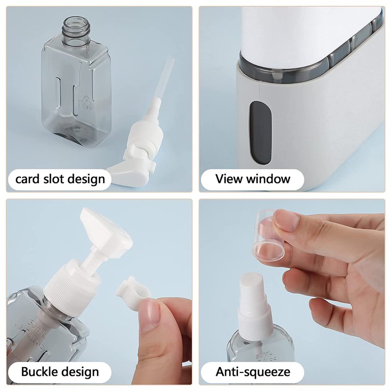 TiokMc Travel Bottle Set 8 Pack TSA Approved Leakproof Travel Size Toiletry Containers Refillable Lotion And Spray Bottles With Labels And Storage Box Blue & Pink