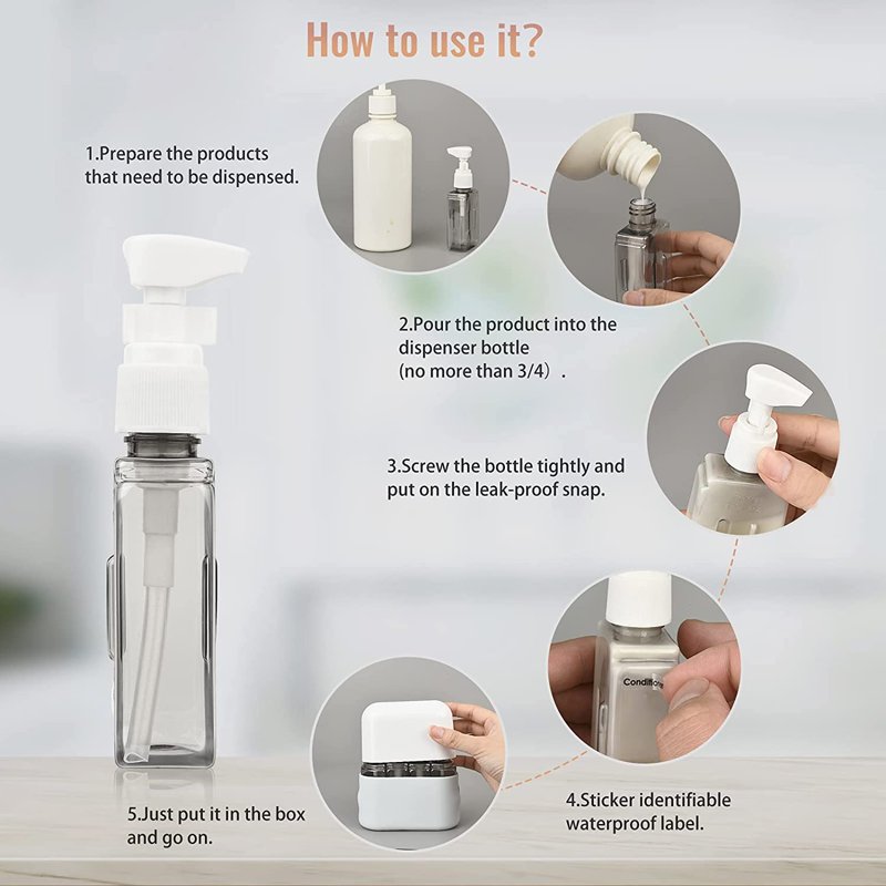 TiokMc Travel Bottle Set 8 Pack TSA Approved Leakproof Travel Size Toiletry Containers Refillable Lotion And Spray Bottles With Labels And Storage Box Blue & Pink