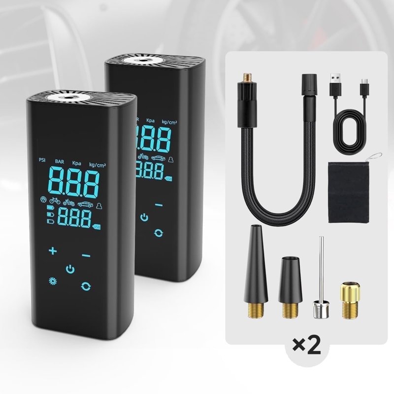 Tire Inflator Portable Air Compressor 2Pcs 150 PSI Air Pump for Car Tires with Digital Pressure Gauge Fast Tire Pump Inflation for Car Motorcycle Bicycle and Balls