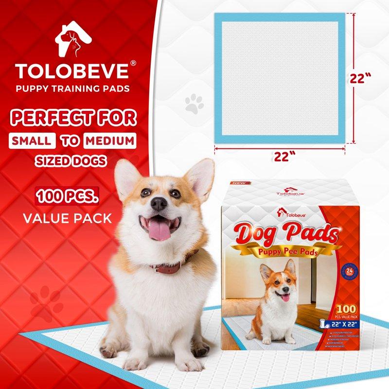 Tolobeve Puppy Pads Training Pads Large 22 In X 22 In 100 Count Disposable Dog Pee Pet Pads