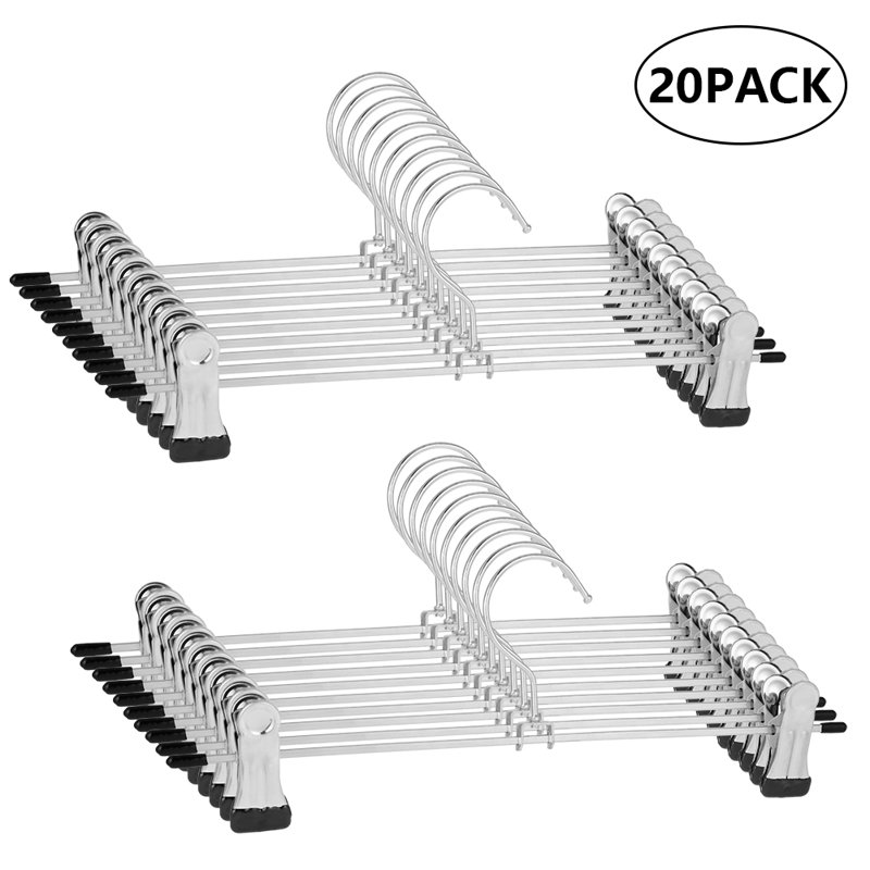 Topekada 20 Pack Pants Hangers Space Saving 9-11 Inch Non Slip Stainless Steel Metal Pants Hanger With Clips Clothes Hangers For Shorts Skirt Bottoms Jeans