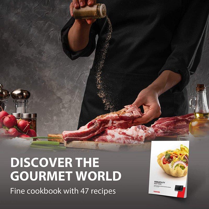 TOSHIBA 7-in-1 Countertop Microwave Oven Air Fryer Combo Inverter Convection Broil Speedy Combi Even Defrost Humidity Sensor Mute Function 27 Auto Menu&47 Recipes 1.0 Cu.ft/30QT 1000W