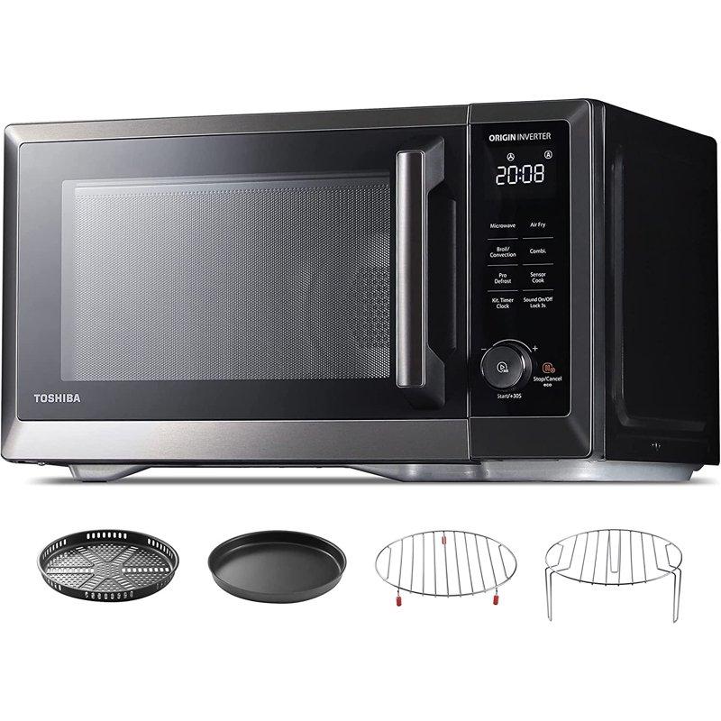 TOSHIBA 7-in-1 Countertop Microwave Oven Air Fryer Combo Inverter Convection Broil Speedy Combi Even Defrost Humidity Sensor Mute Function 27 Auto Menu&47 Recipes 1.0 cu.ft/30QT 1000W