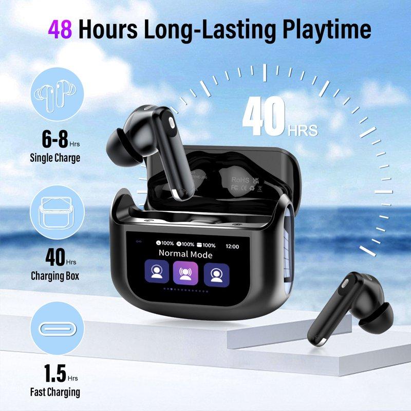 Touch Screen Wireless Earbuds Bluetooth 5.4 Ear Buds With Multifunctional With ENC Noise Cancelling MicClear Calls Earphones 48H Bass Stereo Headphones IP7 Waterproof Headphones For Workout