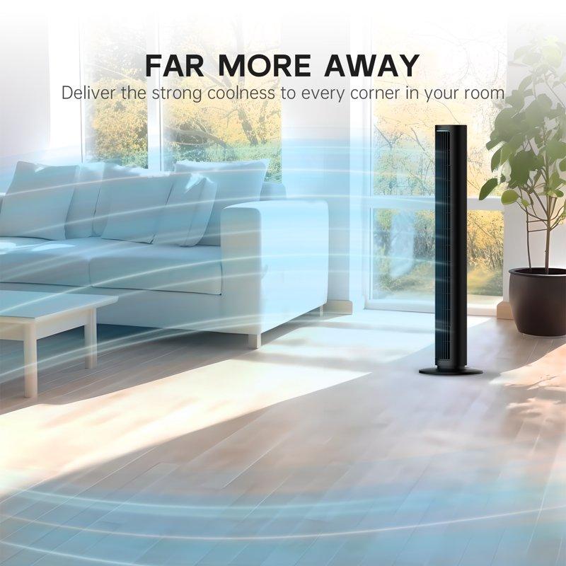 Tower Fan For Home 80° Oscillating Silent Bladeless Floor Fan With Remote 4 Speeds 40 In Multiple Modes 7-Hour Timer Led Display Screen Vertical Fan For Home Living Room Office Black