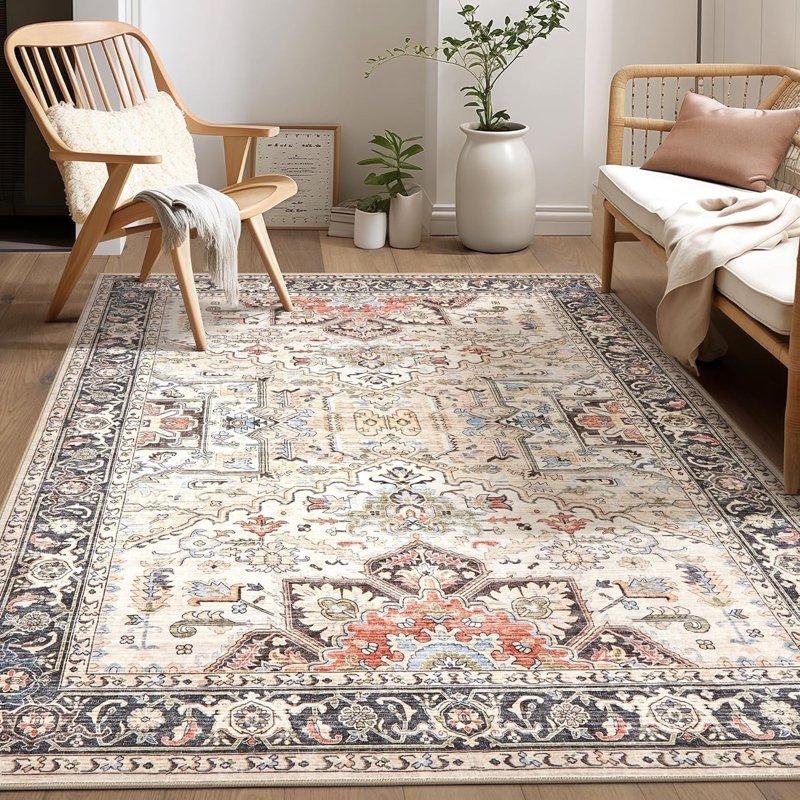 Toyoso 5x7 Area Rug Big Carpet For Living Room Bedroom Home Decor Washable Oriental Vintage Floral Distressed Rugs Large Indoor Carpets With Non Slip Back For Dining Room Office Floor -Multi