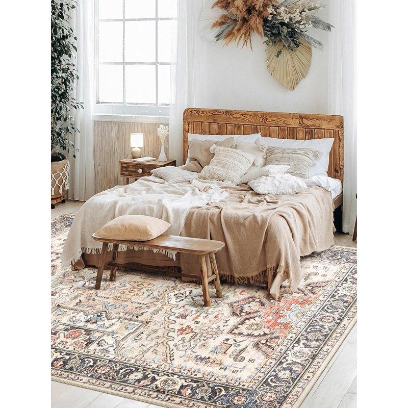 Toyoso 5x7 Area Rug Big Carpet For Living Room Bedroom Home Decor Washable Oriental Vintage Floral Distressed Rugs Large Indoor Carpets With Non Slip Back For Dining Room Office Floor -Multi
