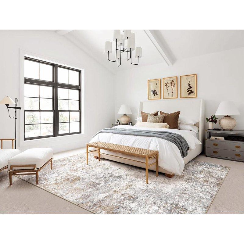 Toyoso 5x7 Area Rug Living Room Rugs - Washable Neutral Modern Abstract Soft Thin Large Rug Indoor Floor No Slip Rug Carpet For Bedroom Under Dining Table Home Office Decor - Brown Grey