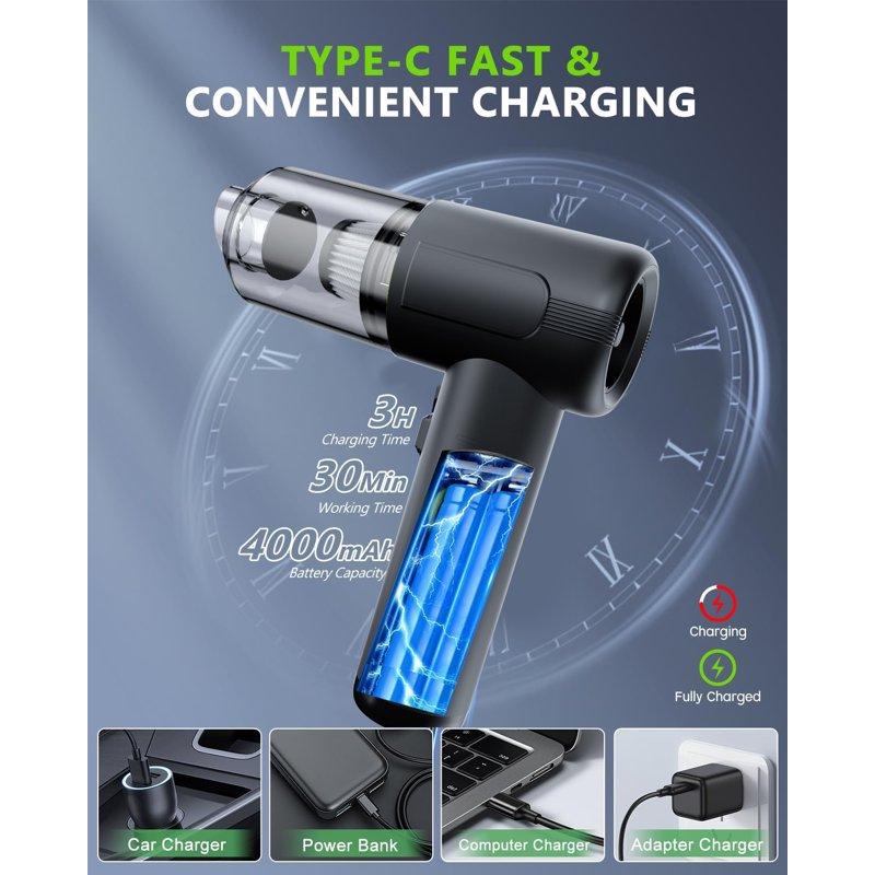TRAKAR Car Vacuum Cleaner 3 Speed 4-in-1 20000PA High Power Portable Rechargeable Vacuum Cleaner With LED Light And Multi-Nozzles For Car Home Office Pet