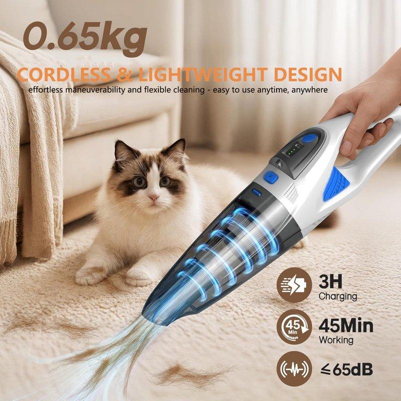 TRAKAR Handheld Vacuum Cordless 28000PA Strong Suction Hand Held Car Vacuum Cleaner Portable Hand Vacuum Rechargeable With Nozzles & LED Light For Home Car Office Pet Hair