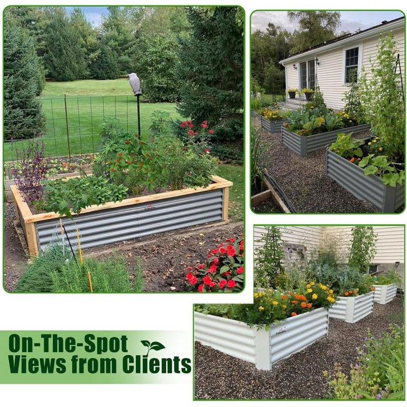 TRAMULL 2 Pack 8x3x1ft Metal Galvanized Raised Garden Bed For Vegetables Flowers Ground Planter Box (Gray)