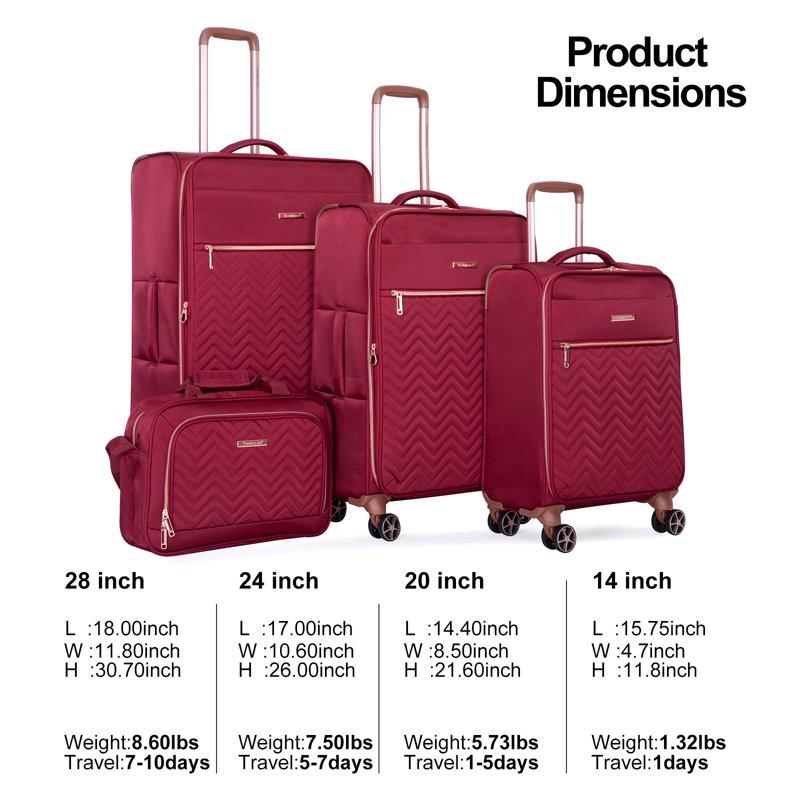 Travelhouse 4 Piece Luggage Set Softside Expandable Lightweight Suitcase With Double Spinner Wheels.(Wine Red)