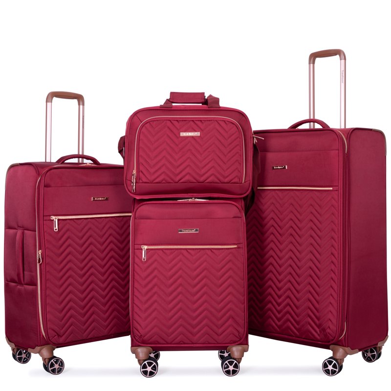 Travelhouse 4 Piece Luggage Set Softside Expandable Lightweight Suitcase With Double Spinner Wheels.(Wine Red)