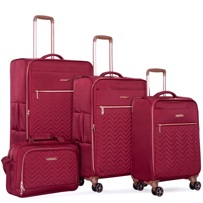 Travelhouse 4 Piece Luggage Set Softside Expandable Lightweight Suitcase with Double Spinner Wheels.(Wine Red)