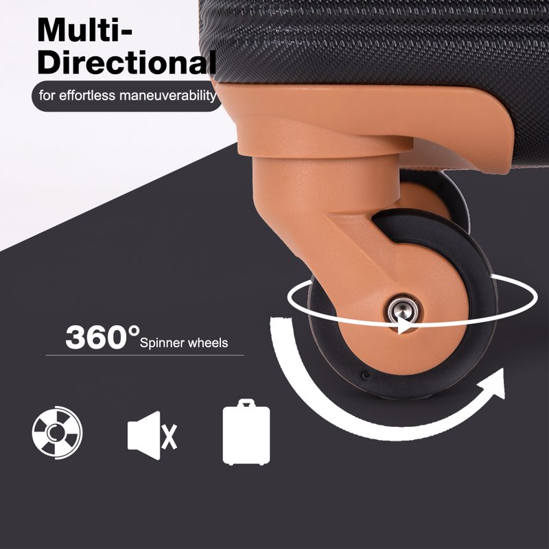 Travelhouse 6 Piece Hardshell Luggage Set Hardside Lightweight Suitcase With TSA Lock Spinner Wheels.(Black)