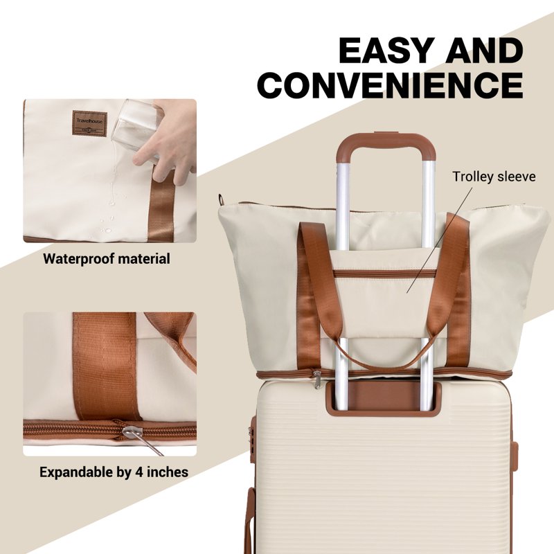 Travelhouse 6 Piece Hardshell Luggage Set Hardside Lightweight Suitcase With TSA Lock Spinner Wheels.(White)