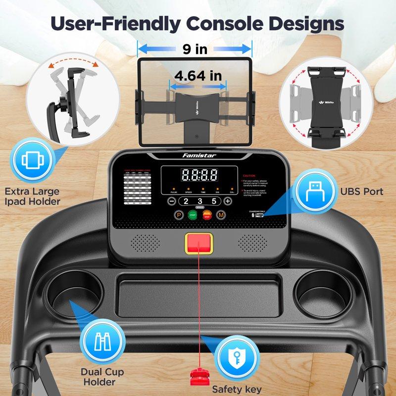 Treadmill For Home Portable Folding Electric Exercise Treadmill With Adjustable Incline APP Control 64 Programs 300 Lb Capacity 7.5MPH Bluetooth Speakers Running Walking Jogging 12/23 Update
