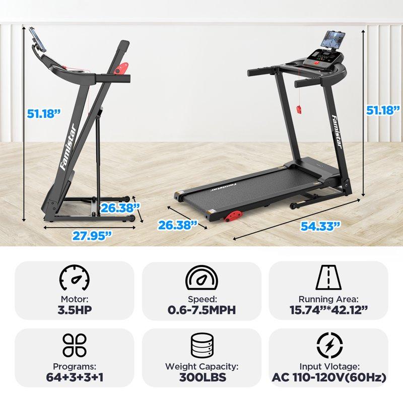 Treadmill For Home Portable Folding Electric Exercise Treadmill With Adjustable Incline APP Control 64 Programs 300 Lb Capacity 7.5MPH Bluetooth Speakers Running Walking Jogging 12/23 Update