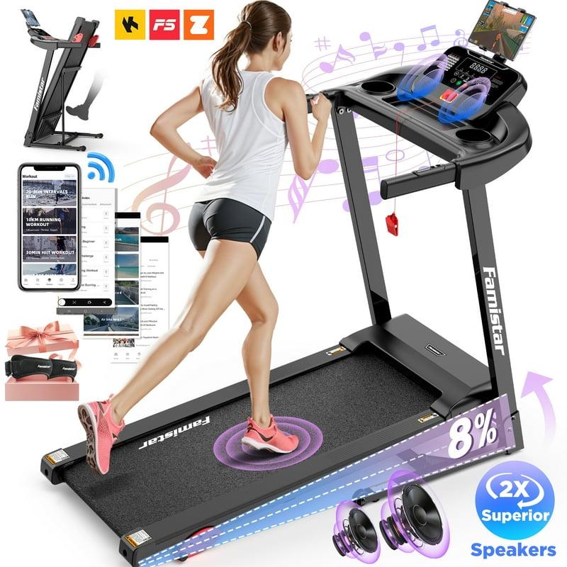 Treadmill for Home Portable Folding Electric Exercise Treadmill with Adjustable Incline APP Control 64 Programs 300 lb Capacity 7.5MPH Bluetooth Speakers Running Walking Jogging 12/23 Update