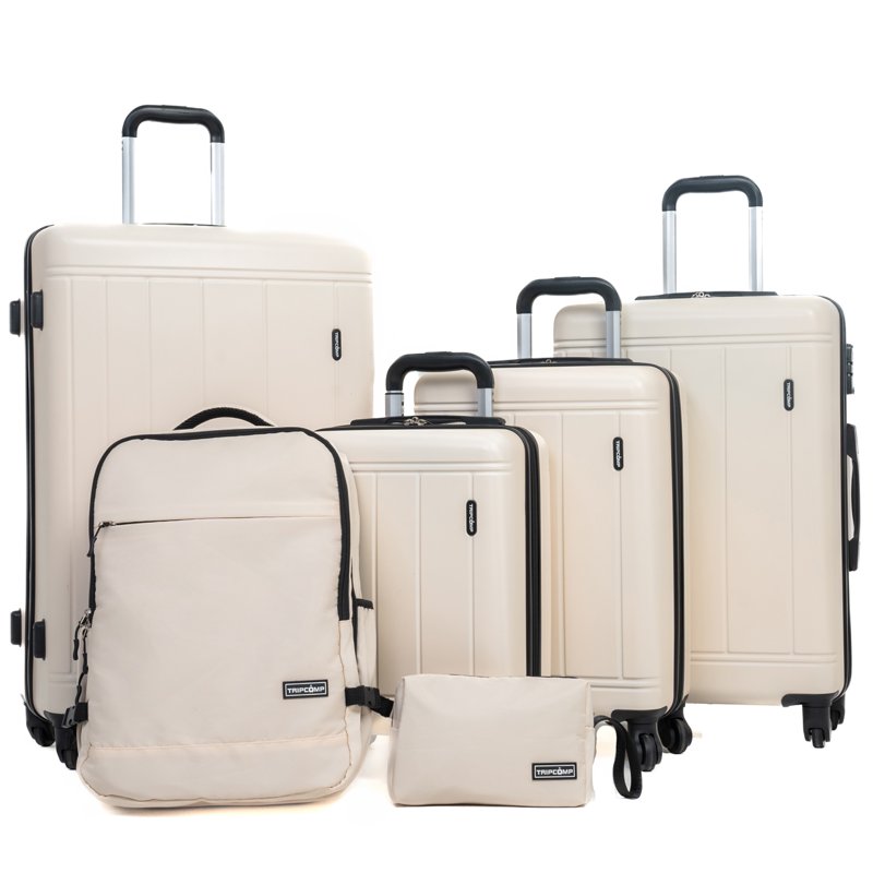 Tripcomp 6 Piece Hardside Luggage Sets Spinner Wheels With TSA Lock Lightweight Suitcase With Backpacks(White)