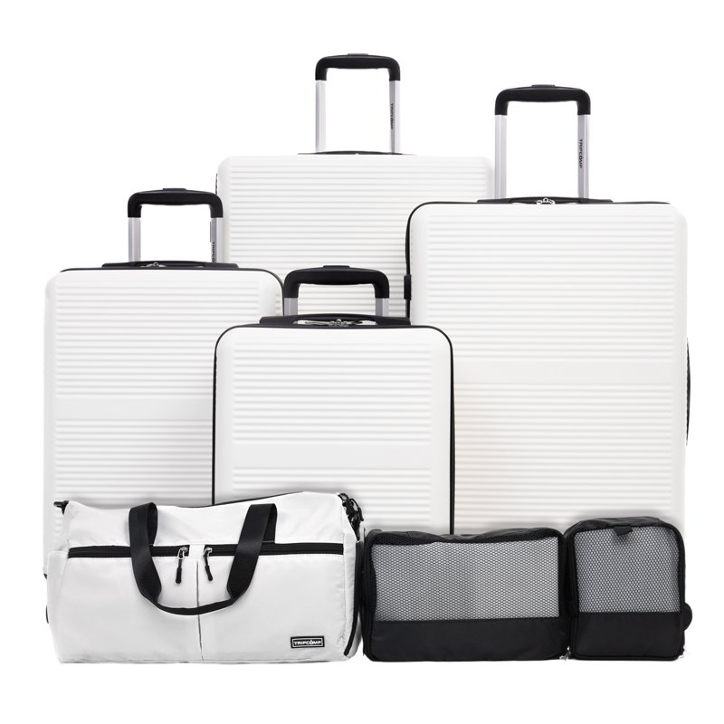 Tripcomp 7-Piece Hardside Luggage Set With TSA Lock Lightweight ABS+PC Suitcase (16/20/24/28 Inch) With 360° Silent Spinner Wheels Duffel Bag And 2 Packing Cubes (White)