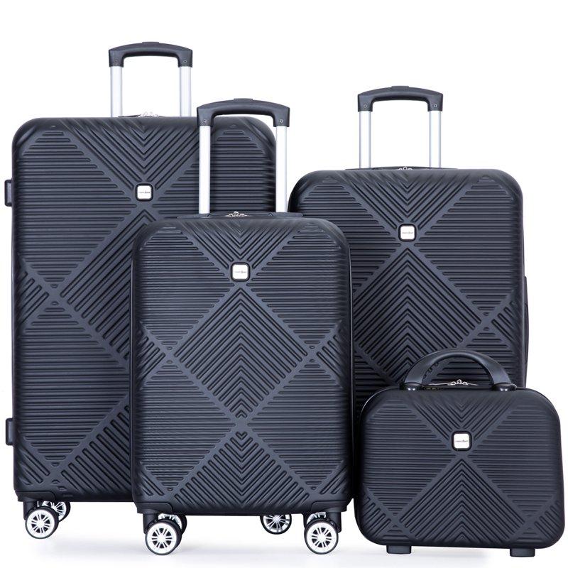 Tripcomp Luggage Sets 4 Piece Suitcase Set (14/20/24/28)Hardside Suitcase With Spinner Wheels Lightweight Carry On Luggage(Black)