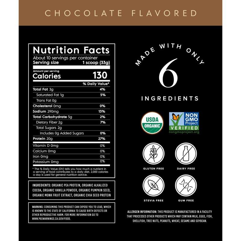 Truvani Vegan Pea Protein Powder Chocolate 20g Organic Plant Based Protein 10 Servings Keto Gluten & Dairy Free Low Carb No Added Sugar