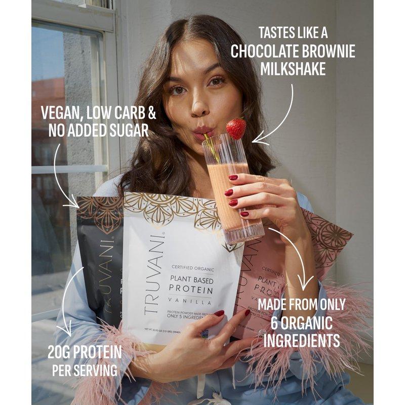 Truvani Vegan Pea Protein Powder Chocolate 20g Organic Plant Based Protein 10 Servings Keto Gluten & Dairy Free Low Carb No Added Sugar