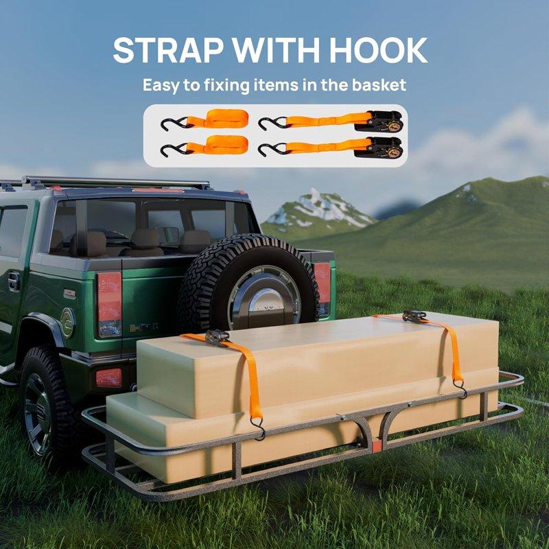 TUFFIOM 59"x19"x6" Hitch Mount Cargo Carrier Basket 500lbs Steel Car Cargo Trailer Hitch Luggage Rack With Straps & Stabilizer For SUV Car Truck Van With 2" Hitch Receiver