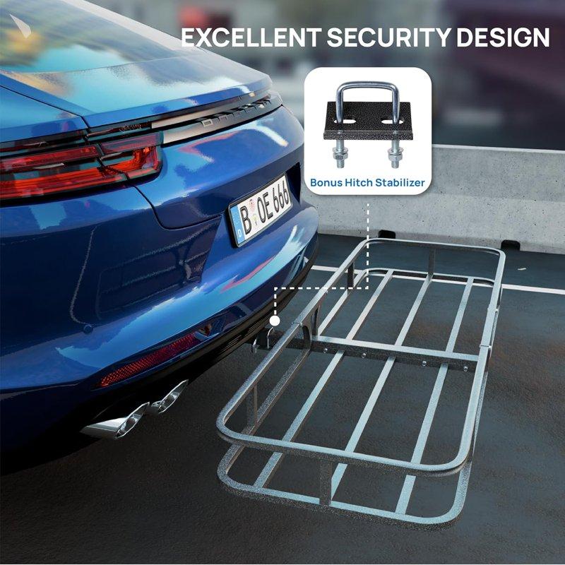 TUFFIOM 59"x19"x6" Hitch Mount Cargo Carrier Basket 500lbs Steel Car Cargo Trailer Hitch Luggage Rack With Straps & Stabilizer For SUV Car Truck Van With 2" Hitch Receiver