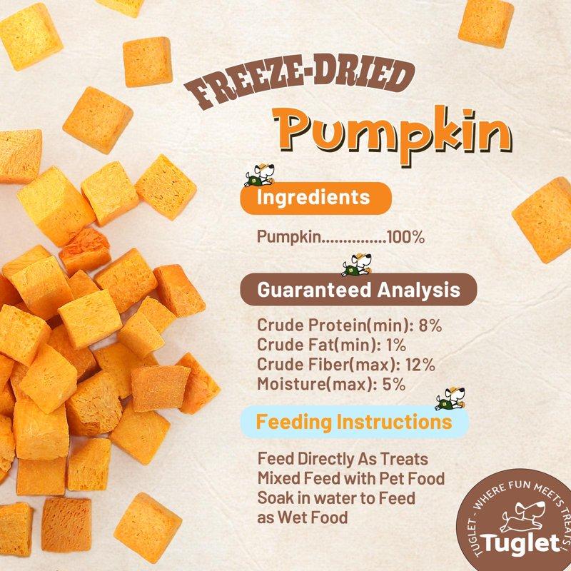 TUGLET Freeze-Dried Pumpkin Dog Treats – High Fiber Single Ingredient Natural Snacks For Digestion & Gut Health Healthy Food Toppers 1.58oz