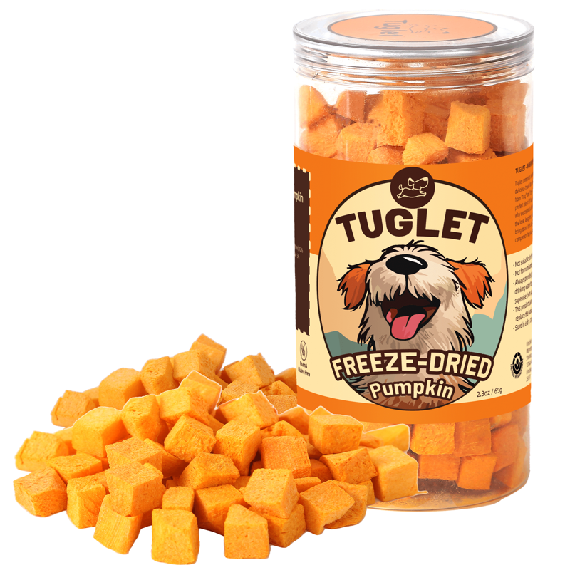 TUGLET Freeze-Dried Pumpkin Dog Treats – High Fiber Single Ingredient Natural Snacks for Digestion & Gut Health Healthy Food Toppers 1.58oz