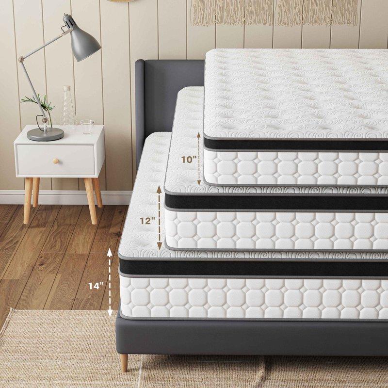 Tvdfgts 12 Inch Queen Mattress Cooling Gel Memory Foam Mattress In A Box Individual Pocket Spring Hybrid Mattress With Pressure Relief & Motion Isolation Soft And Comfort Medium-Firm CertiPUR-US