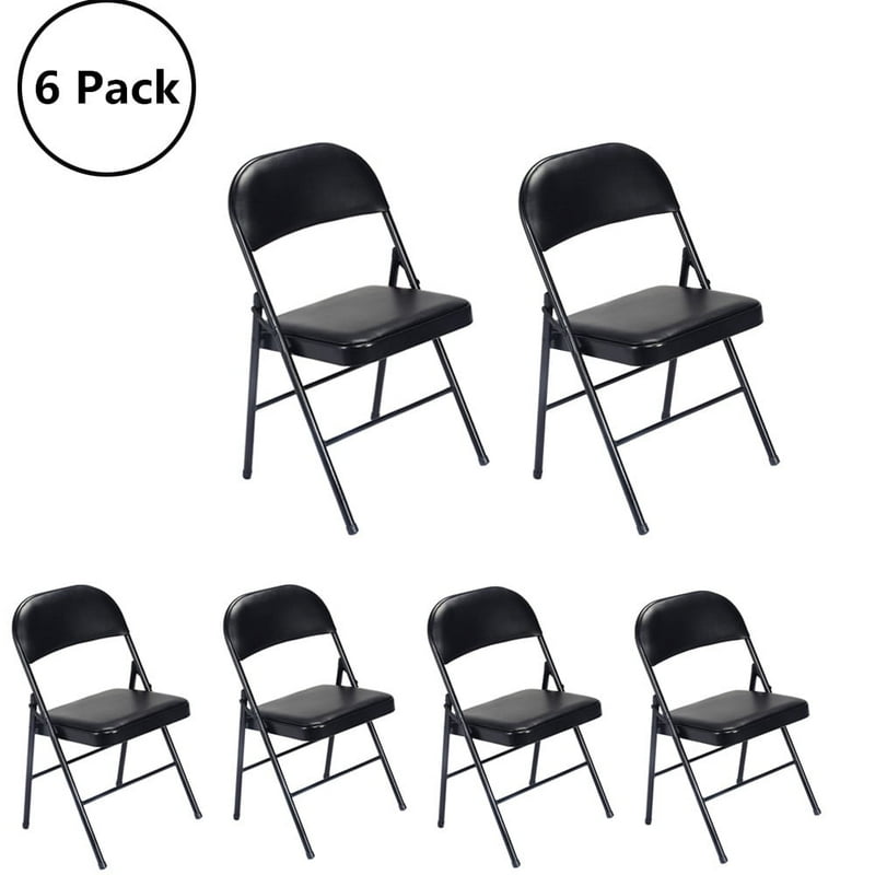 UBesGoo 6 Pack Folding Chairs Cushioned Padded Seat Wedding Foldable Chairs With Metal Frame Home Office Party Use Black