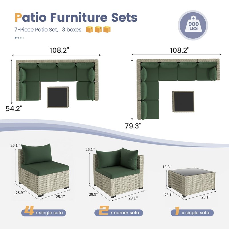 UDPATIO Patio Furniture Sets Modular Rattan Outdoor Patio Sectional Furniture Sofa Set Wicker Patio Conversation Set For Backyard