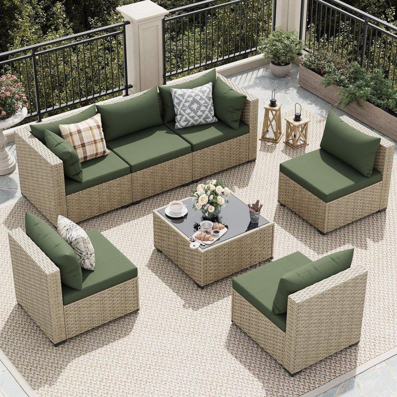 UDPATIO Patio Furniture Sets Modular Rattan Outdoor Patio Sectional Furniture Sofa Set Wicker Patio Conversation Set for Backyard