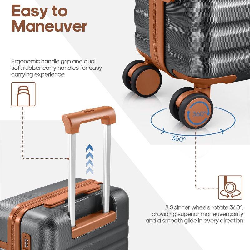 UKEIN Luggage Sets 3 Piece Carry On Luggage With Wheels 20 Inch Hardshell Suitcase With TSA Lock 100% PC Carry On Suitcases Airline Approved With Travel Backpack For Men Women